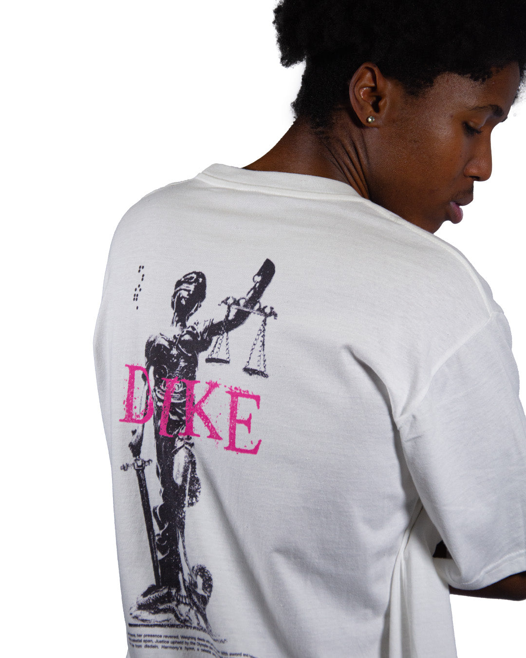 Minimalist graphic t-shirt titled Dike by Glim Clothing.