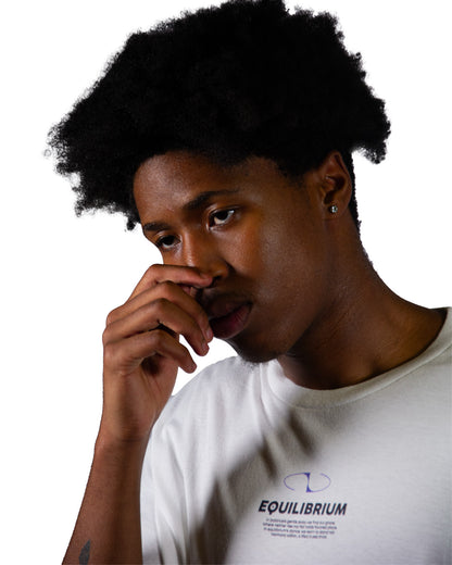 Graphic t-shirt with symmetrical Equilibrium design.
